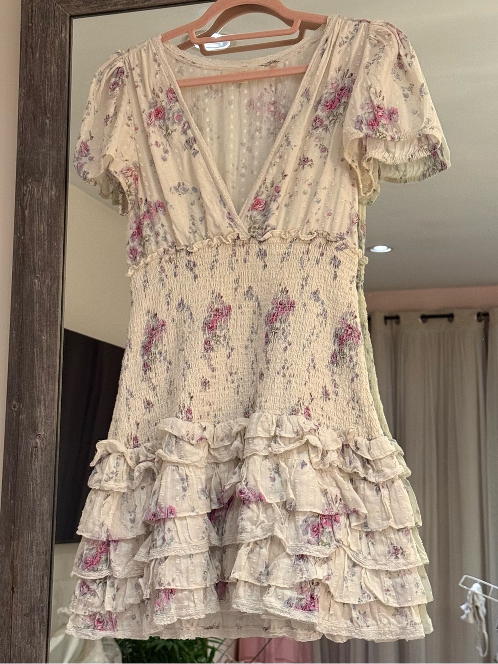 LoveShackFancy Floral Ruffled Smocked Mini Dress - Picture 3 of 3